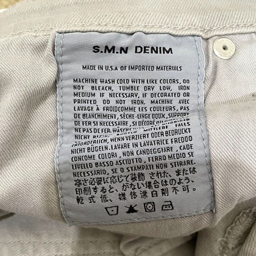 NEW S.M.N Denim Jeans Mens Sz 33 The Finn in Sand Gray Cotton Blend Tapered Slim - Picture 6 of 7