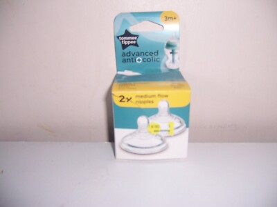 Tommee Tippee 2 Pack Advanced Anti-Colic Baby Bottle Nipples 3 Months brown bag