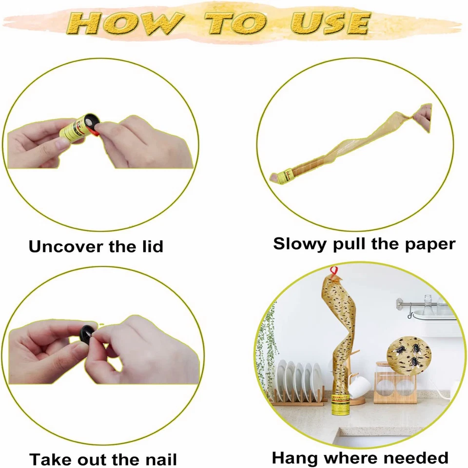 16 рулонов липкой бумаги-ловушки для мух полоска для ловли насекомых жуков нетоксичная - Изображение 3 из 4