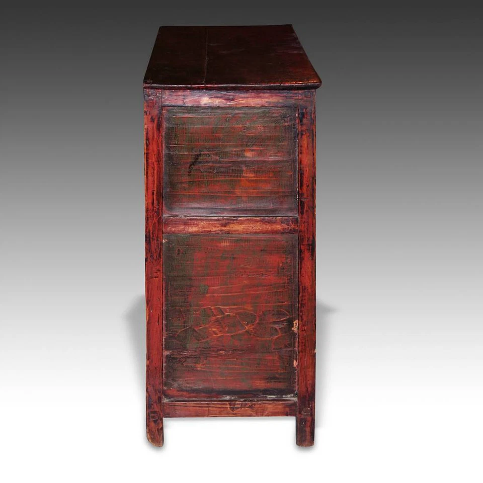 RARO GABINETE ANTIGUO PINTADO MADERA DE PINO TIBETANO BUDISMO MUEBLES CHINOS SIGLO XIX. Foto 4 de 4