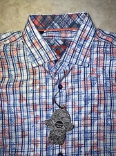 Luchiano Visconti Casual Shirt Mens M Abstract Stripes Dots Print NWT $125 FAB!