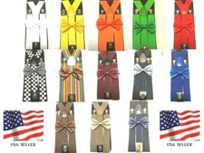 New Extra WIDE Suspender and Bow Tie Elastic Y-Shape 1.5" Wide Suspender