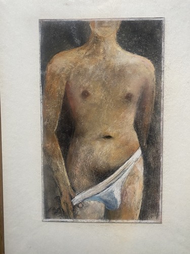 FRANZ EHMKE 1928-2018 DDR OSTEN MALER PASTELL UNTERHOSE AKT MANN KÖRPER °SELTEN