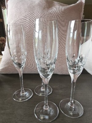 Rogaska Celebration crystal disco beat Champagne Flutes set of 2 made in EU