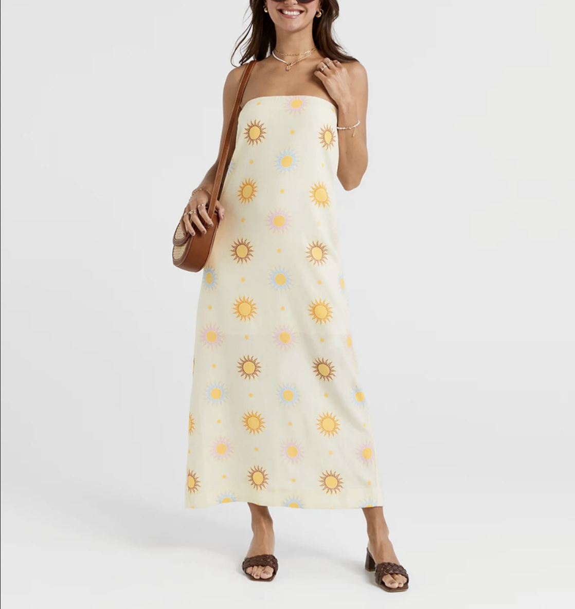 SPORTSGIRL Sun Print Maxi Dress Linen Rich 071971 Removable Strap Size 18  NWT | eBay Australia