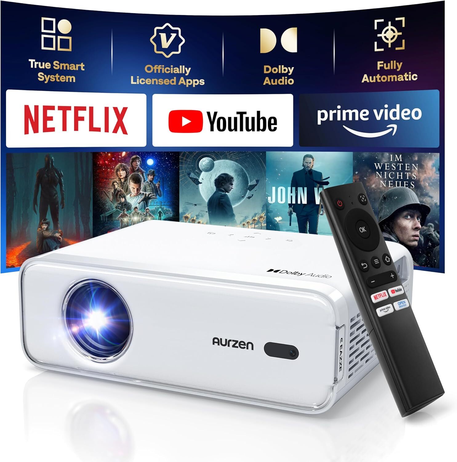 4K Projector DoIby Netflix 50000LMS 1080P 5G WiFi Bluetooth Video Home Theater