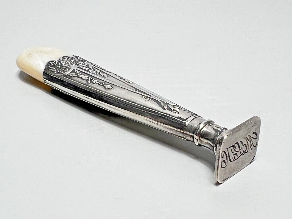 Sello monograma sello cera madreperla plata esterlina francesa antigua 19c. Foto 4 de 4