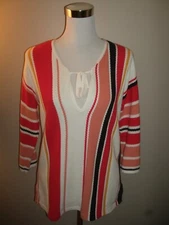 LOFT Size S Vertical Stripe Peasant Knit 100% Cotton Top, NWOT