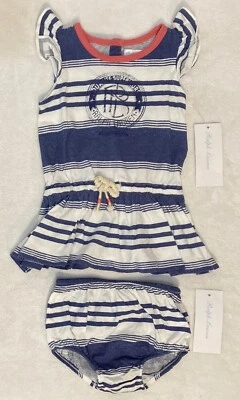 Ralph Lauren Infant Girls Dress Nautical Stripe Blue/White Bloomers Size 12M NWT