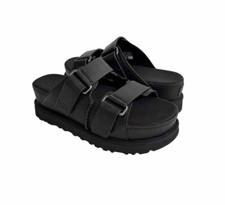 UGG GOLDENSTAR HI SLIDE LEATHER BLACK PLATFORM SANDALS US 6.5 / EU 37.5 / UK 4.5