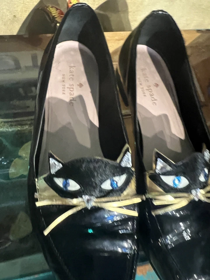 Zapatos planos de ballet Kate Spade New York para mujer Natasha gato negro talla 6,5 raros Foto 2 de 4