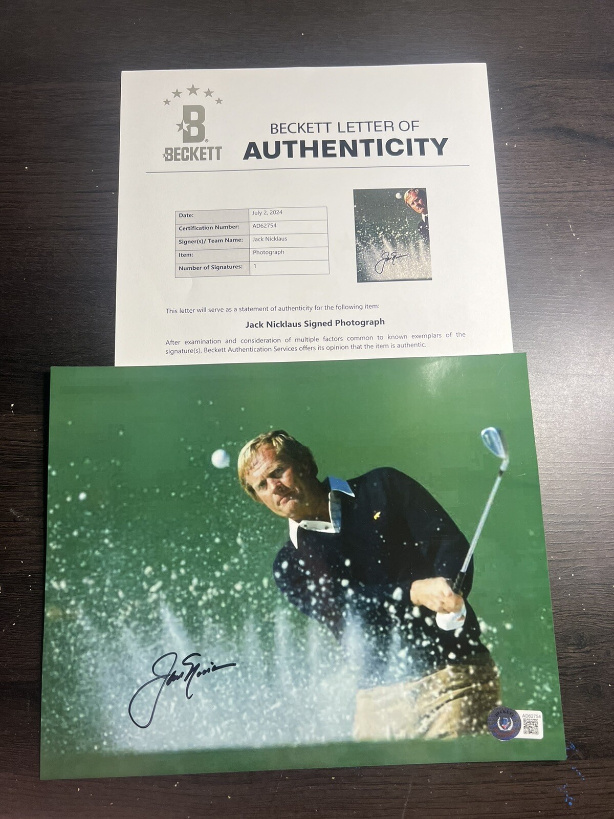 Jack Nicklaus Autographed Signed 8x10 Photo Beckett BAS LOA Letter AD62754 