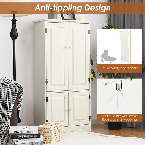 Costway Linen Cabinet 48.5" x 24" Freestanding 2-Adjustable Shelves Cream White - Picture 7 of 10