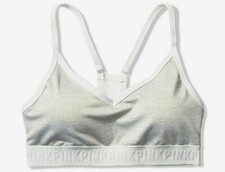 VICTORIA'S SECRET PINK ULTIMATE LIGHTLY LINED SPORTS BRA CEMENT GREY L NWT