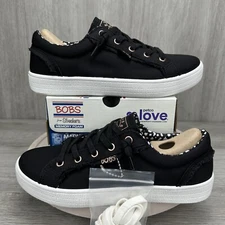 Skechers BOBS B Extra Cute 2Cute4U Black Casual Canvas Sneakers Slip On W 6.5-11