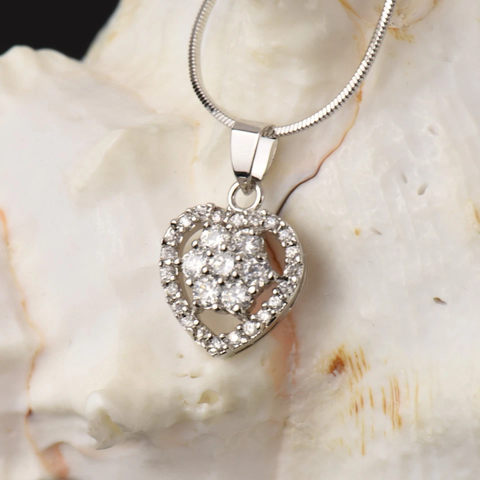 Donna Set Collana Pendente Orecchini Argento 18 Oro Bianco Placcato Zirconi S445 - Immagine 2 di 4