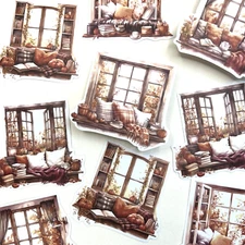 Fall Cozy Window Washi Paper Stickers Collage Junk Journal Scrapbook