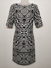 Eliza J Dress Size 8 Knit Scuba Black White Stretch Short Sleeve Sheath