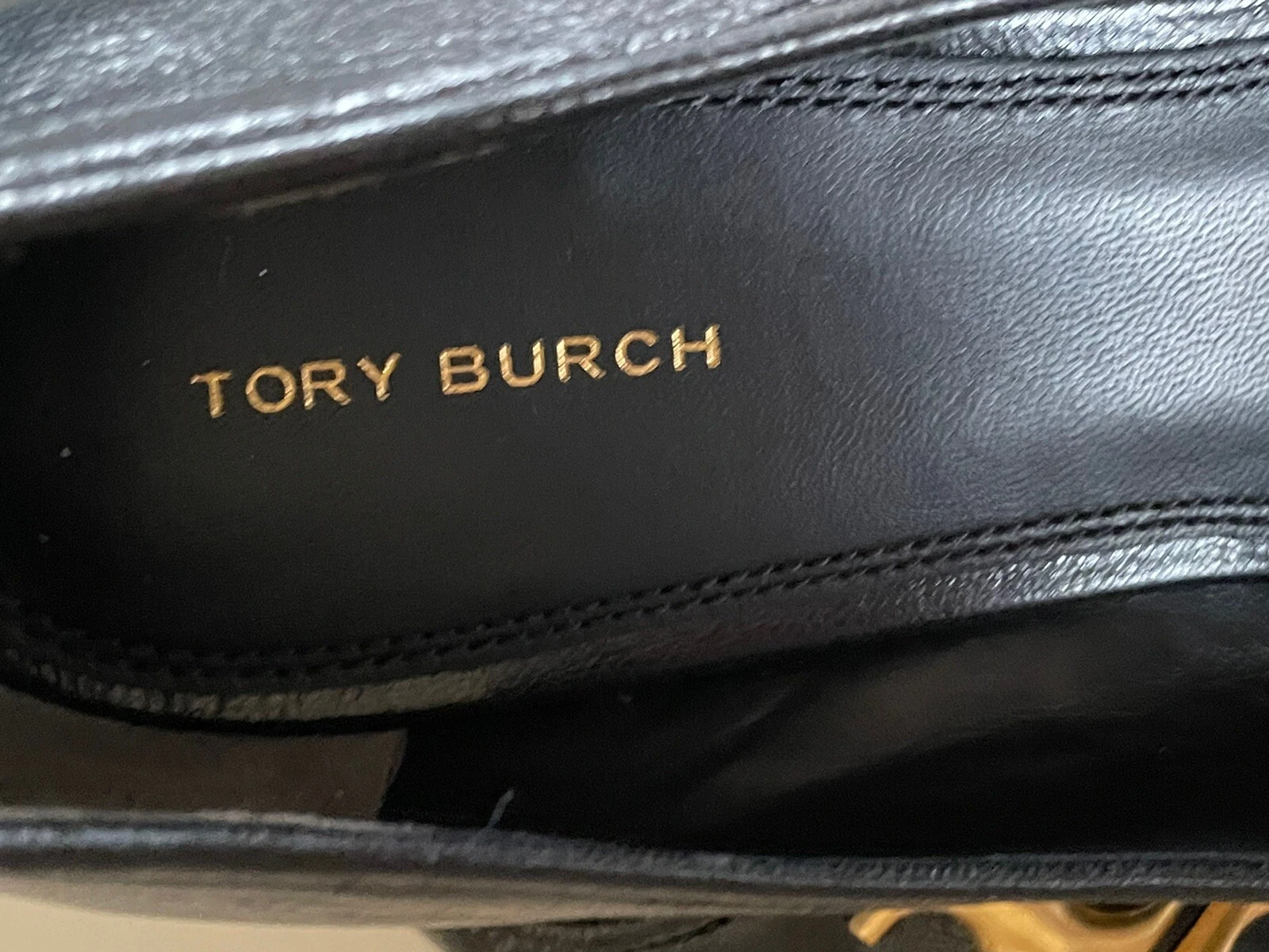 TORY BURCH ELEANOR POMPE LOGO PELLE TACCHI 35 MM IN PERFETTO NERO US TAGLIA 9 5