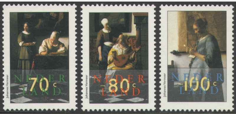 1996 Netherlands, Johannes Vermeer, three of his paintings MNH