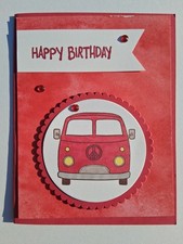 Vw Bus Happy Birthday Vehicle City Greeting Card - Red A2 Size Vw Bus Happy Birthday Vehicle City Greeting Card - Red A2 Size