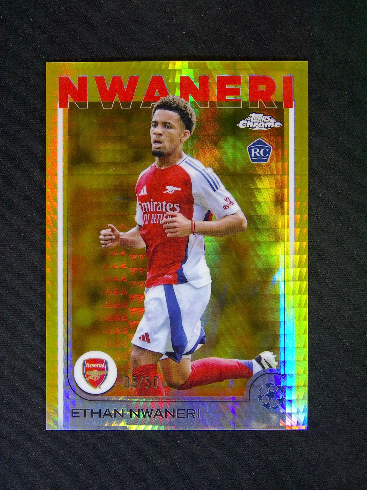 2024-25 Topps Chrome UEFA Ethan Nwaneri #158 RC Rookie Gold Prism Refractor /50