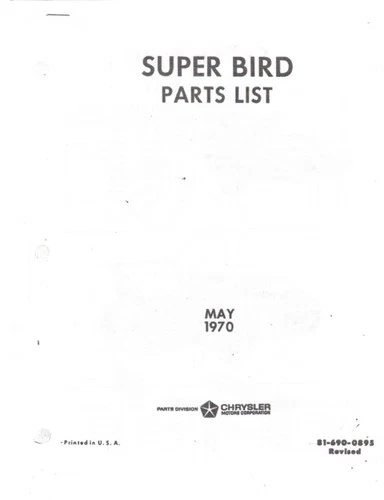 Plymouth Superbird Parts List ( 5 pages )