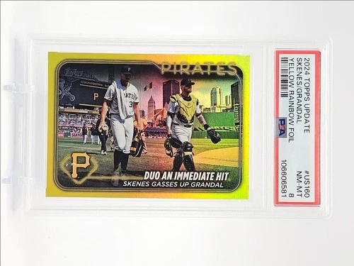 PAUL SKENES YASMANI GRANDAL 2024 TOPPS UPDATE YELLOW RAINBOW PSA 8 Q4364
