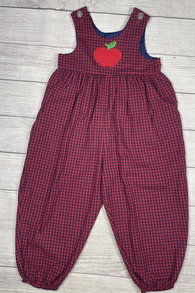 VTG Kelly's Kids Apple Appliqué School Jon Jon/Longall/Romper Toddler Boys 4T - Image 2 of 4