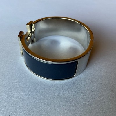HERMES PM size Navy Blue Enamel Palladium HW Clic Clac H Bangle