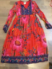Farm Rio Puff Long Sleeve Midi Flowers Red Dress NWT size XS