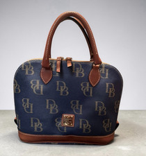 Dooney Bourke Blue Monogram Zip Top Handle Satchel w/ Detachable Strap