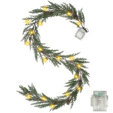 6 Ft Christmas Garland with Lights, 30 Warm Lights with 8 Light Modes,Prelit ...