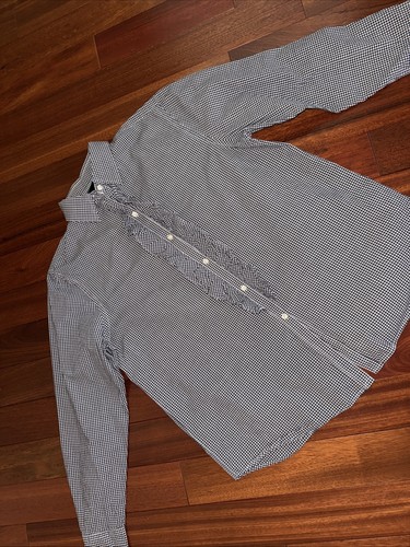 Lauren Ralph Lauren Womens Gingham Ruffle Front Button Shirt SZ L Black White - Picture 3 of 5