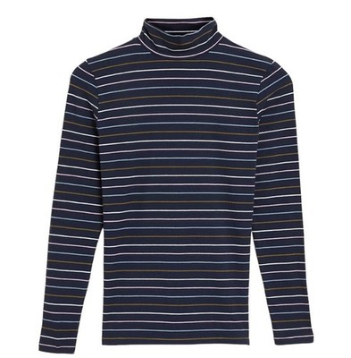 ex M&S Baumwolle gestreift Trichterausschnitt Rolltop Damen Jersey bequem Body Top p18