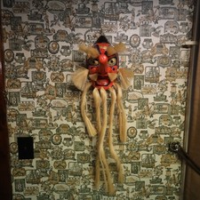 Japanese Paper Mache Tengu Mask Long Nose Rope Beard Wall Decor Hanging Art