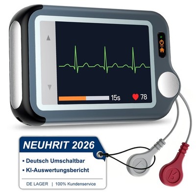 CheckMe Plus EKG Gerät mit KI-Analyse，30s/60s/5min Messzeit，für Smartphone & PC