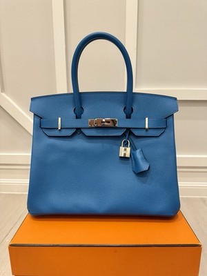 Hermes Birkin 30 Handbag Epsom Blue Zanzibar Palladium Hardware