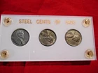 1943 S-D-No mark Steel Lincoln Cent Set Uncirculated 3 coins In Capitol Holder