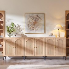 Storage Cabinet Fluted Arched Sideboard Cabinet Adjustable Shelves For Entryway