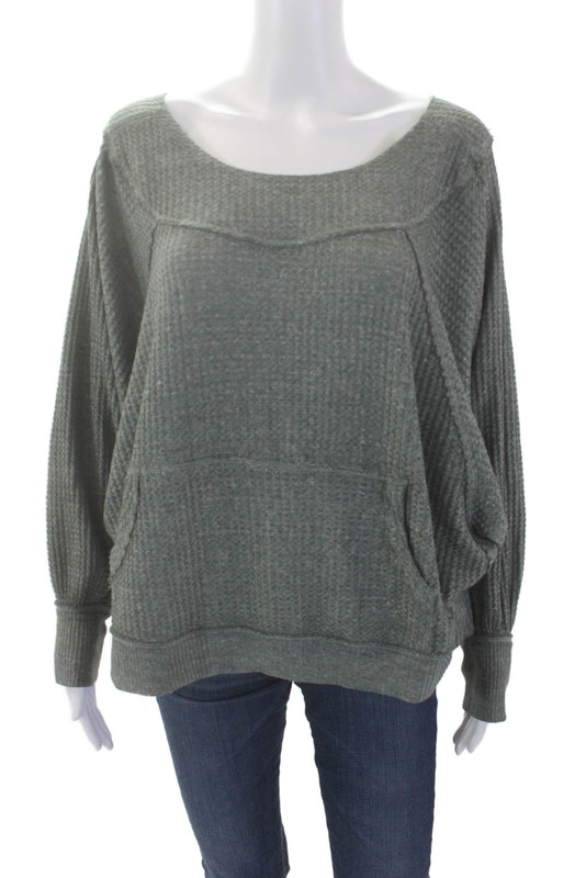 We The Free Womens Textured Long Sleeved V Back Knit Blouse Green Size XS