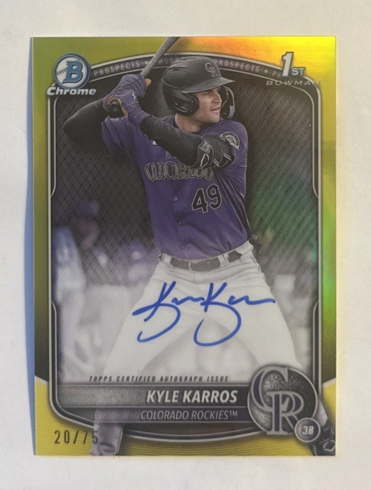Kyle Karros 2025 Bowman Chrome True Yellow Auto /75 CPA-KK 1st Bowman Auto
