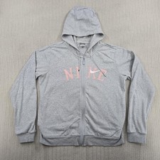 NIKE Sportswear Hoodie Girls 12-14 Gray Logo Full Zip Fleece Lined Sweatshirt
