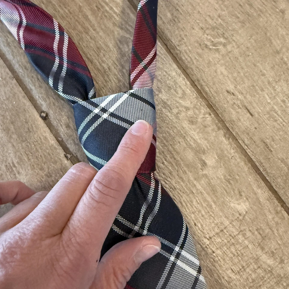 Chaps Tie Mens Red Navy Gray Plaid Tartan 100% Silk Necktie Handmade Classic - Image 2 of 4