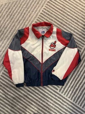 Vintage 90s Cleveland Indians Pro Player Windbreaker Jacket Red White MLB Medium