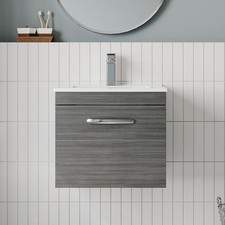 Nuie Athena Wall Hung 1-Drawer Vanity Unit Basin 2 Anthracite Woodgrain 500mm
