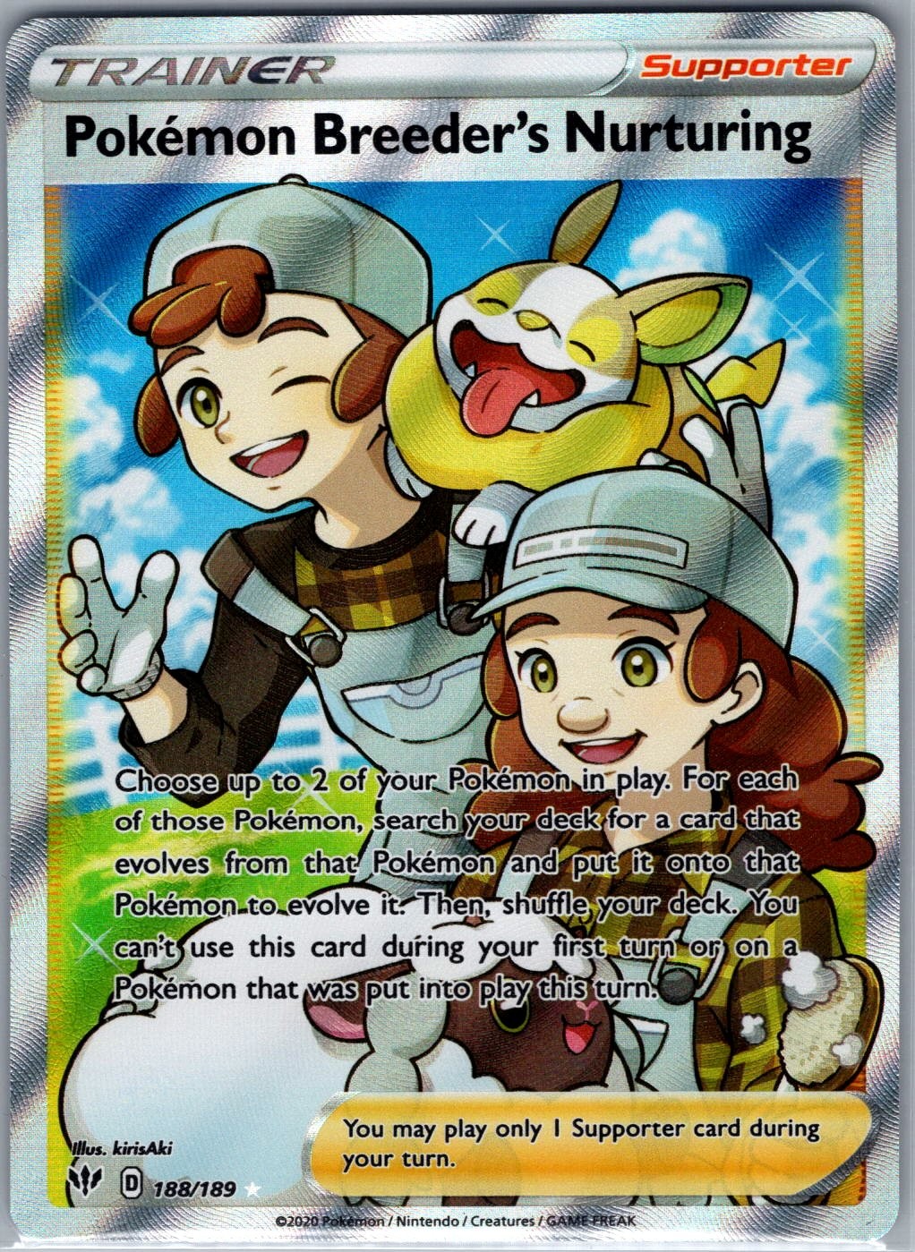 Pokemon Breeder's Nurturing 188/189 SWSH03: Darkness Ablaze - Pokemon Card - NM