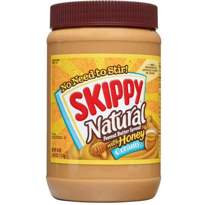 SKIPPY Natural Creamy Peanut Butter Spread with Honey, 6 g Protein Per Serving, 