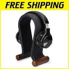 Elegant Leather Headset Hanger - Wood Base Headphone Stand