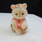 Fenton Opal Satin GSE Pumpkin & Sunflower Hand Painted Sitting Bear LE 2014 W133